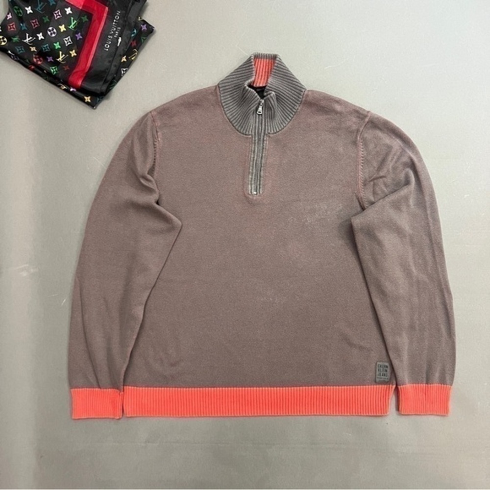 2 Tone Quarter Zip Knit Pullover Sweater - Picture 3 of 10